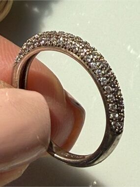 Silver Tone Cubic Zirconia (CZ) Pave Half Eternity Band Ring | Fashion Jewelry